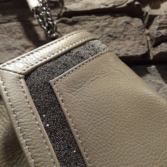 NWT Caroline Neron Grey Taupe leather clutch - Picture 6 of 10